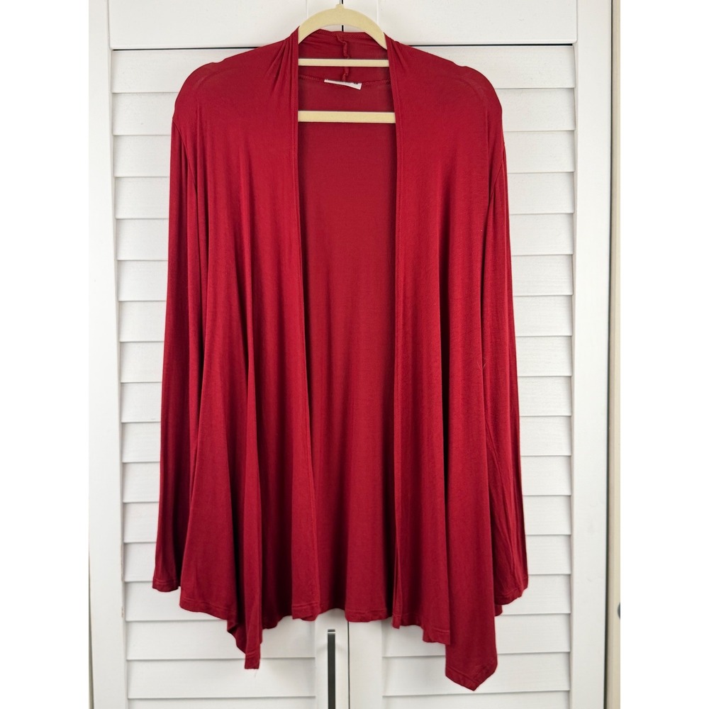 Urim Cardigan L Red Open Front Long Sleeve Handkerchief Hem Made in USA